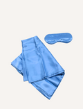 A folded silk pillowcase from Sensory Play Australia is shown next to a matching sleep mask. Both items from the Silk Pillowcase and Eye Mask Set are placed on a white background.