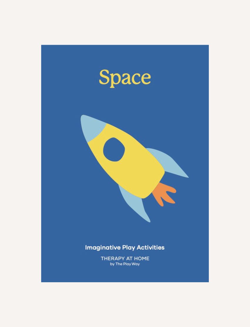 Space-themed activity book cover: Features a colorful rocket and the title 'Space: Imaginative Play Activities'.