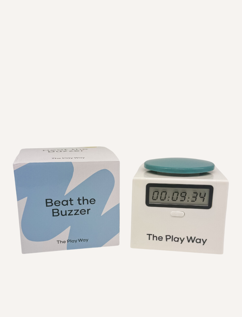 The Play Way Beat the Buzzer Timer: a ninja training companion with an LCD display and large button for obstacle courses.
