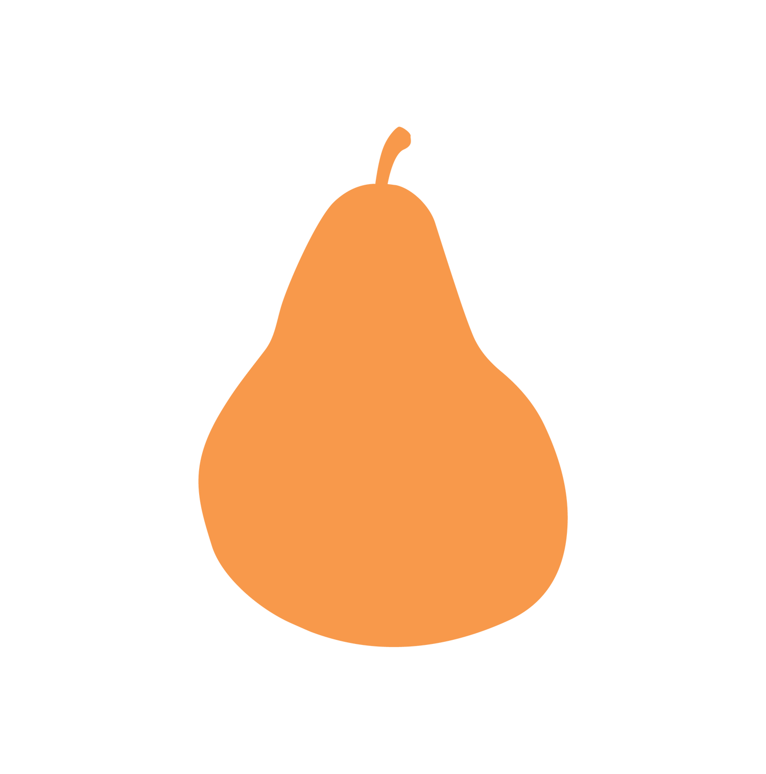 A graphic of a simple orange pear on a white background, representing food.