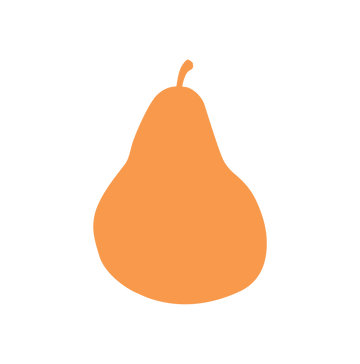 A graphic of a simple orange pear on a white background, representing food.