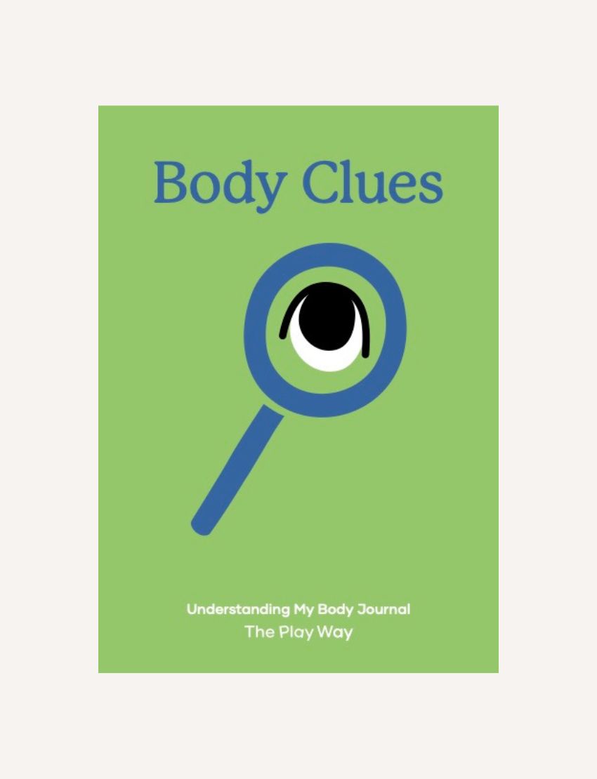 Body Clues: Understanding My Body Journal for kids, with a magnifying glass inspecting an eye. Encourages self-awareness.