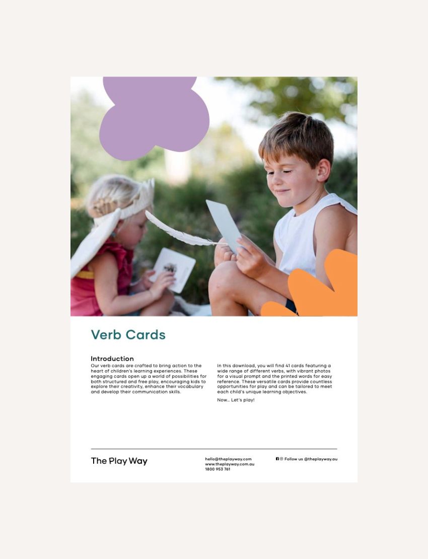 Children looking at Verb Cards. The card set helps with vocabulary and communication skills.