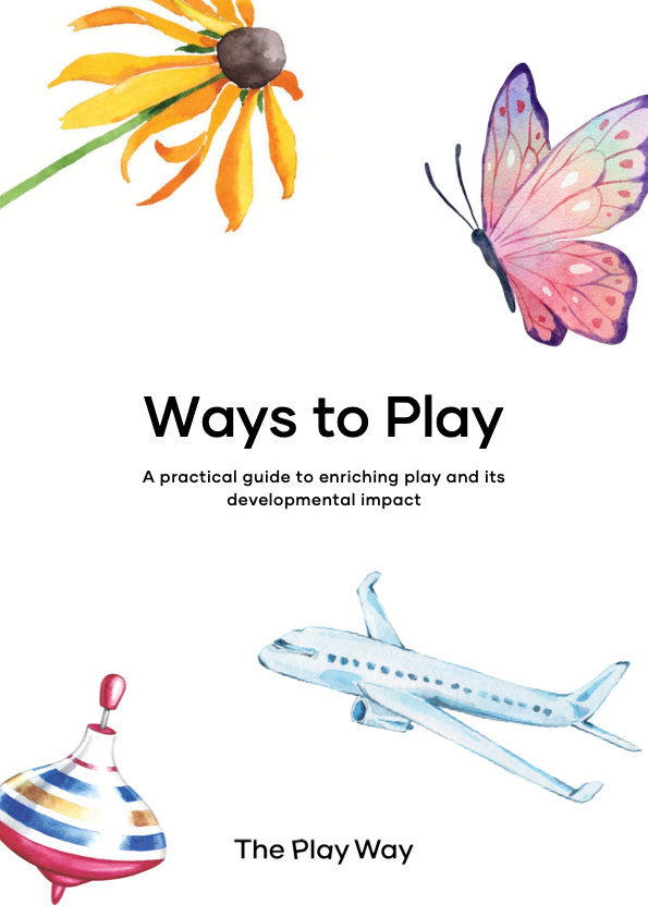 Ways to Play cover with watercolor illustrations of a flower, butterfly, spinning top, and airplane.