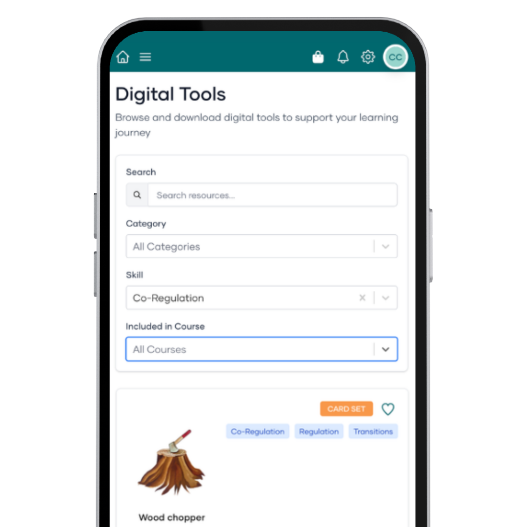 Phone screen displaying a digital tools interface with search and category options.