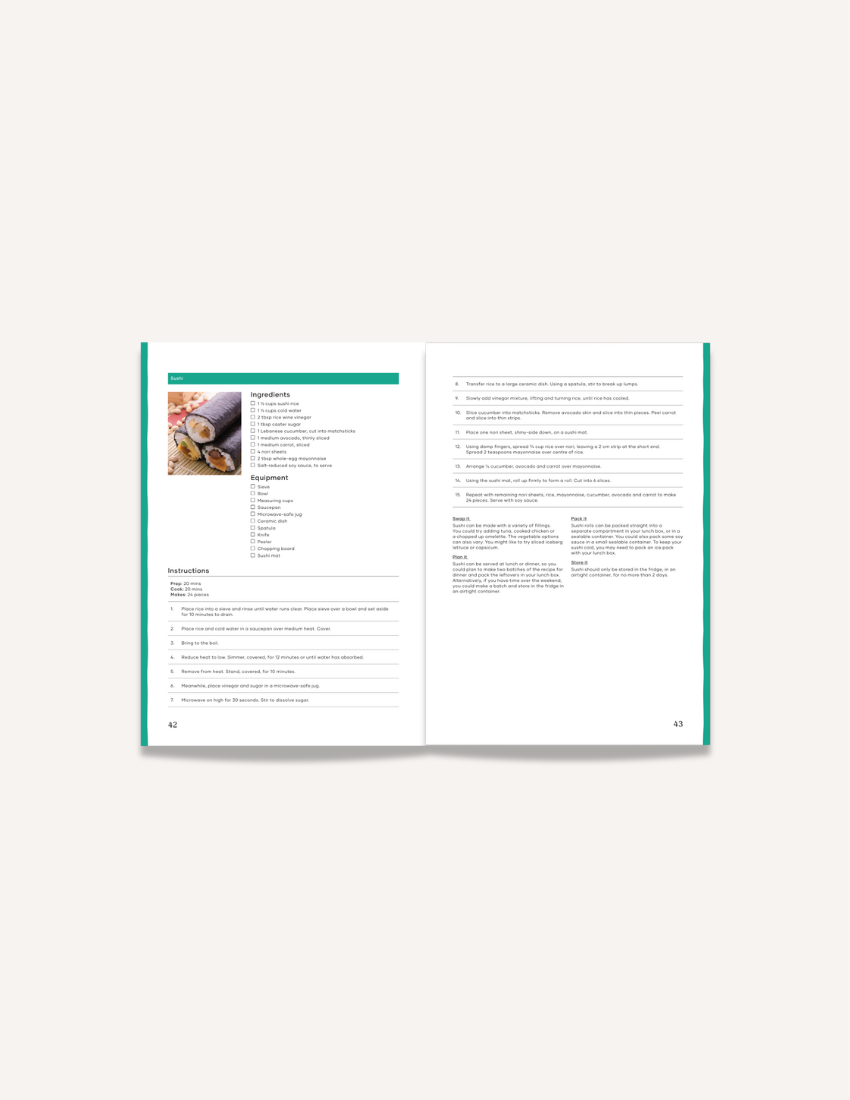 Lunch Cookbook Lunch Box Recipe Booklet