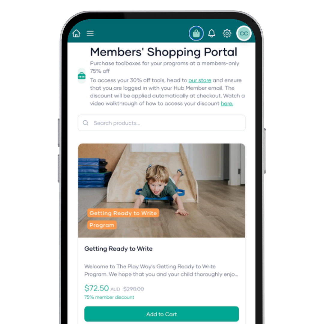 Phone displaying a Members' Shopping Portal with a child playing on the floor.