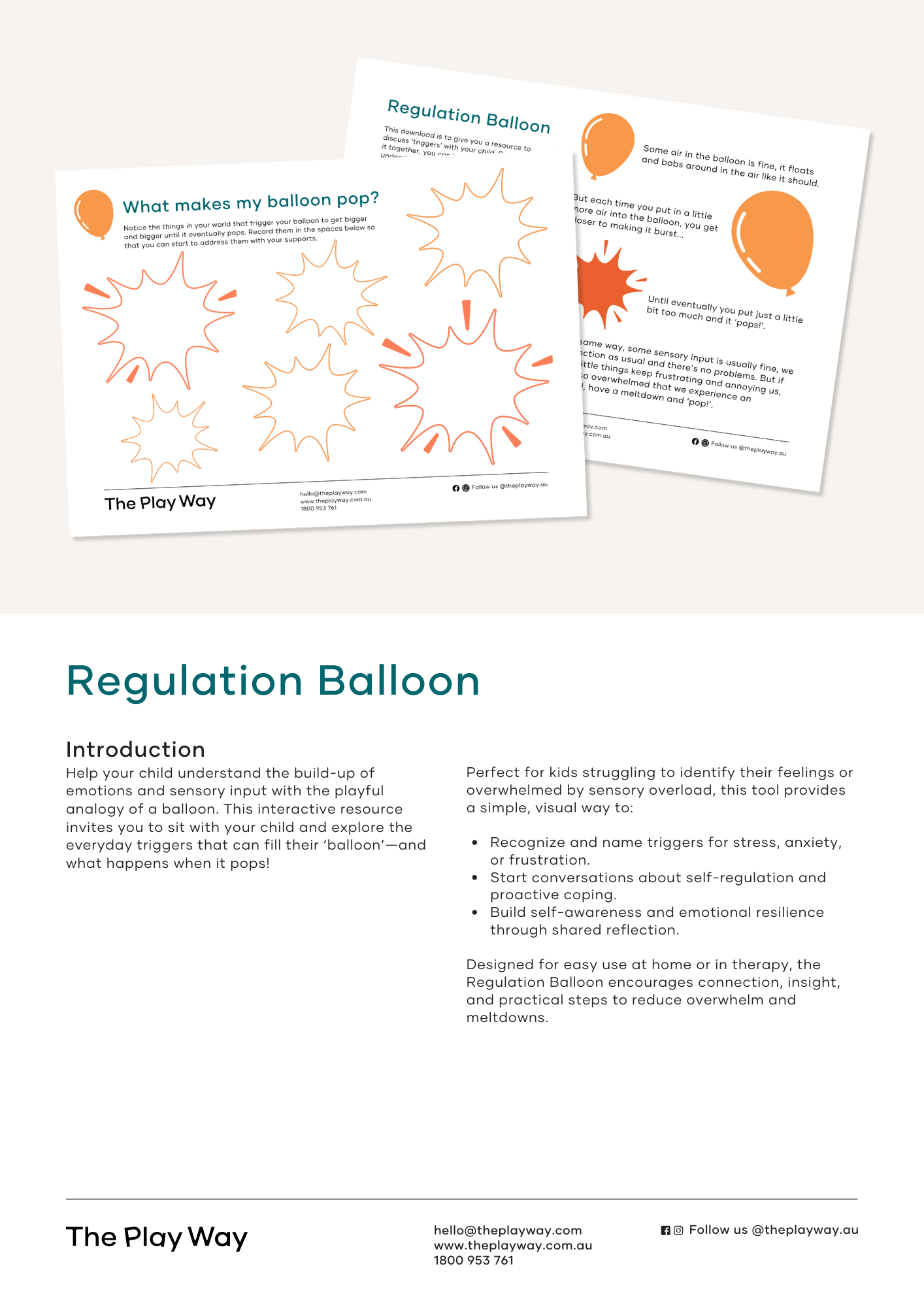 Regulation Balloon activity sheet for kids to identify emotional triggers and practice self-regulation.