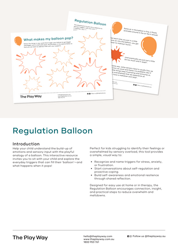 Regulation Balloon activity sheet for kids to identify emotional triggers and practice self-regulation.