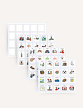 Three illustrated School Routine Magnet Set sheets by Sensory Play Australia, with classroom routines and blanks, are shown next to a small orange 