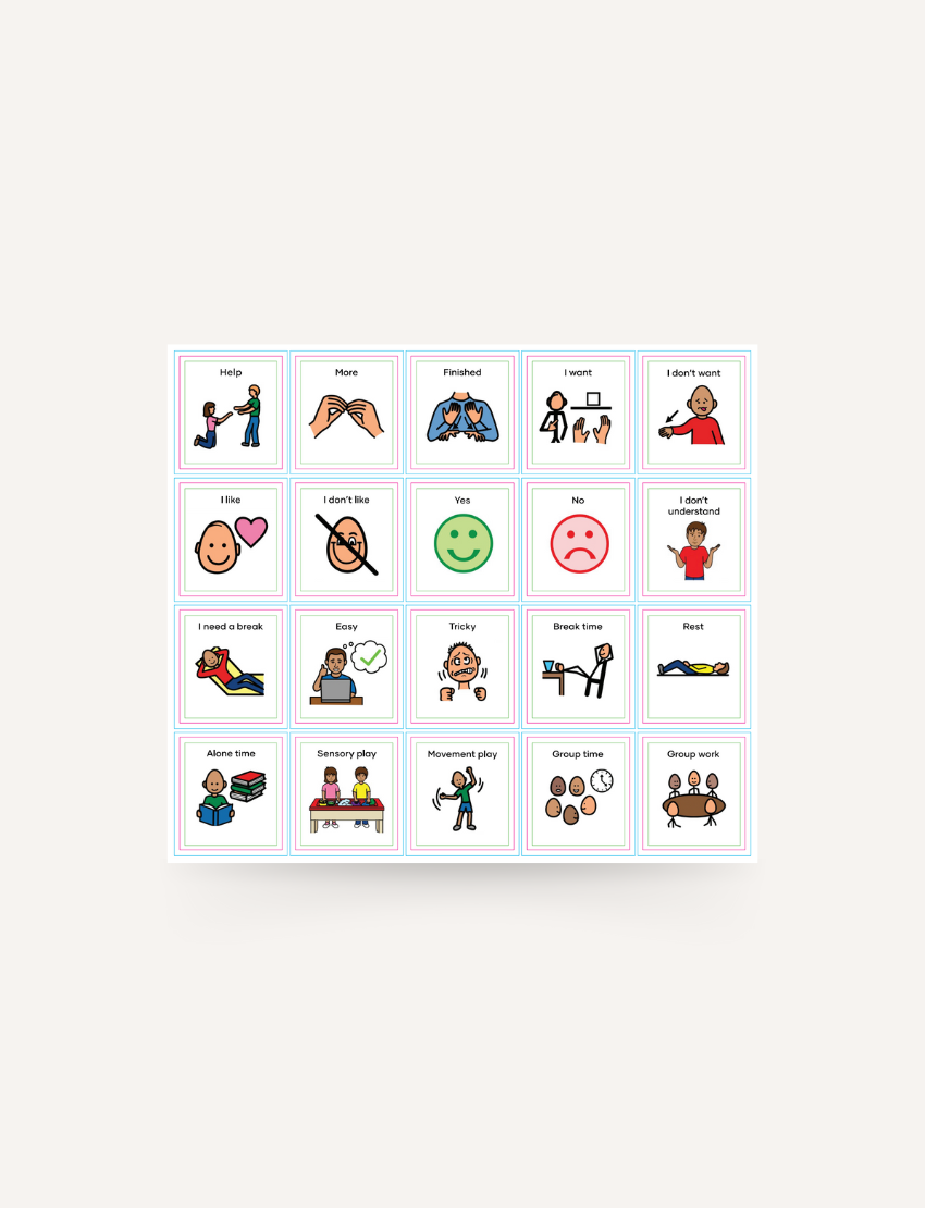 Three illustrated School Routine Magnet Set sheets by Sensory Play Australia, with classroom routines and blanks, are shown next to a small orange "Routines Magnets for Schools" booklet—ideal for visual learners.